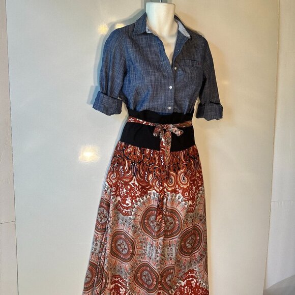 Palazzo Pants SZ L NWT Rust Print wide leg Boho Chic Festival Western Resort 80s - Picture 5 of 12